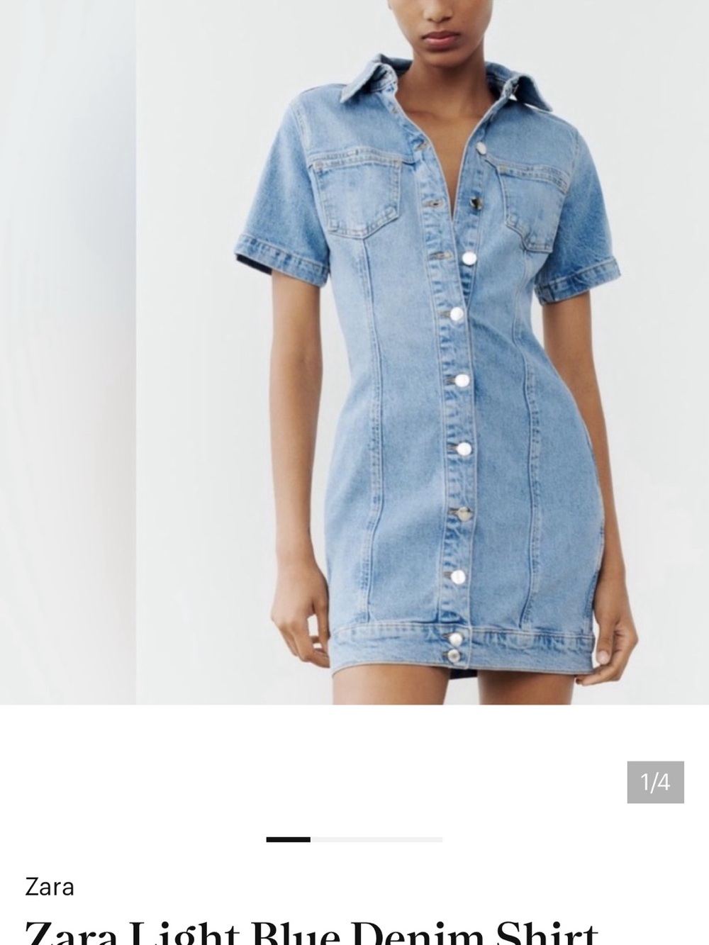 Zara Sky Blue Short-Sleeve Denim Mini Dress
